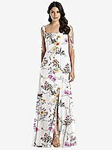 Front View Thumbnail - Butterfly Botanica Ivory Tie-Shoulder Chiffon Maxi Dress with Front Slit