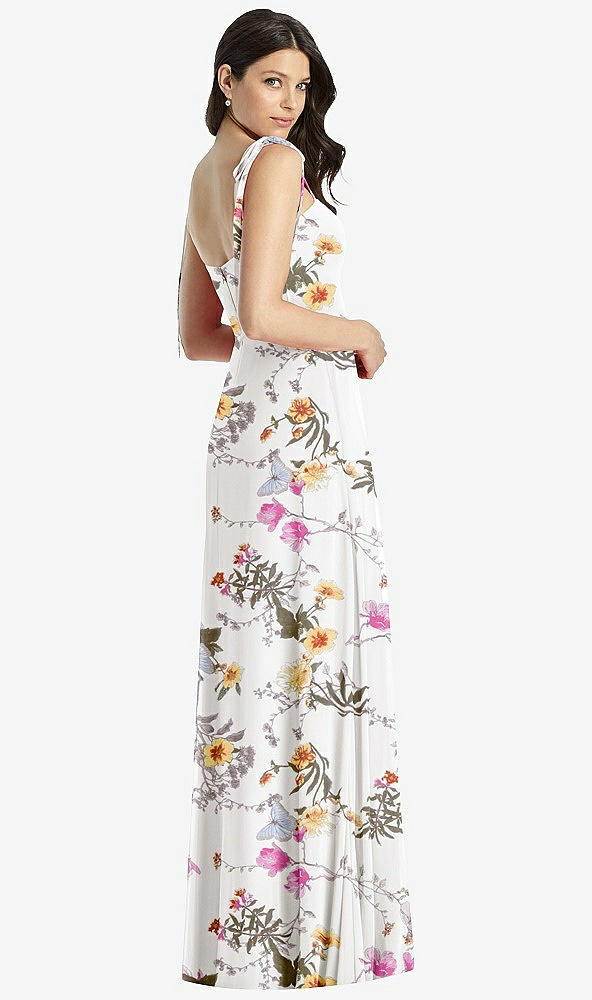 Back View - Butterfly Botanica Ivory Tie-Shoulder Chiffon Maxi Dress with Front Slit