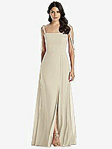 Front View Thumbnail - Champagne Tie-Shoulder Chiffon Maxi Dress with Front Slit