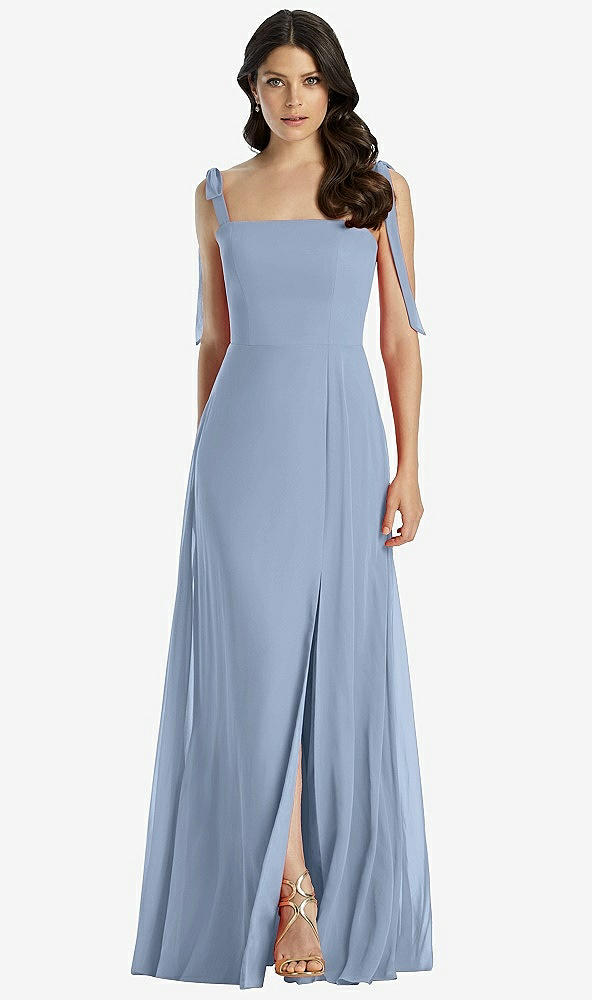 Front View - Cloudy Tie-Shoulder Chiffon Maxi Dress with Front Slit