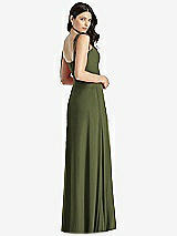 Rear View Thumbnail - Olive Green Tie-Shoulder Chiffon Maxi Dress with Front Slit
