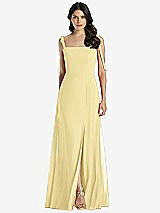 Front View Thumbnail - Pale Yellow Tie-Shoulder Chiffon Maxi Dress with Front Slit