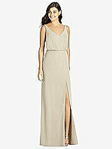 Front View Thumbnail - Champagne Blouson Bodice Mermaid Dress with Front Slit