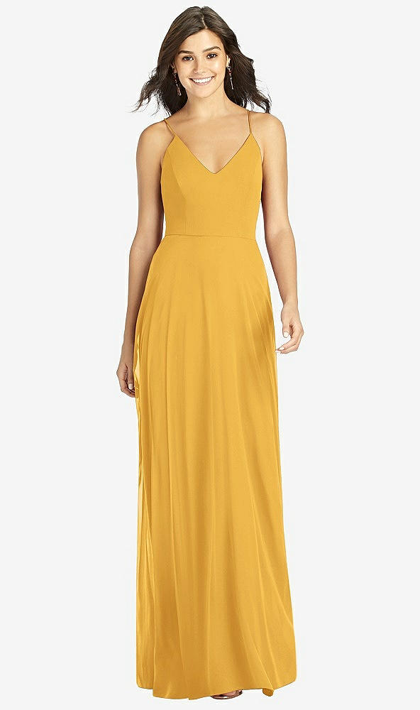 Front View - NYC Yellow Criss Cross Back A-Line Maxi Dress