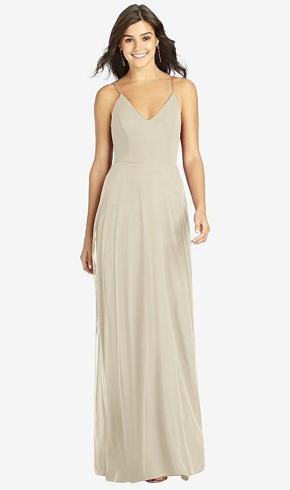 Front View - Champagne Criss Cross Back A-Line Maxi Dress