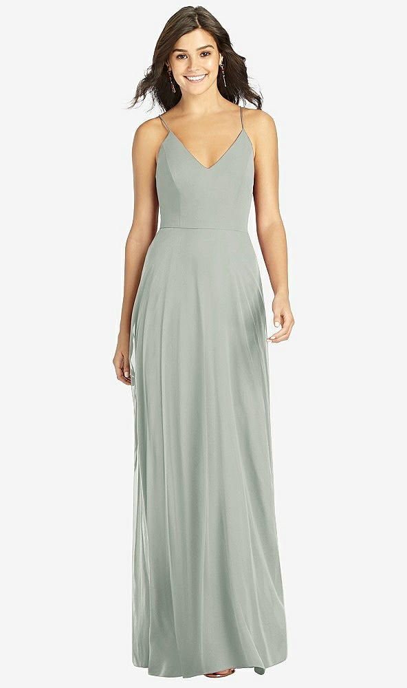 Front View - Willow Green Criss Cross Back A-Line Maxi Dress