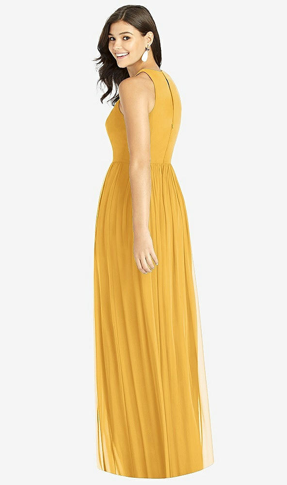Back View - NYC Yellow Shirred Skirt Halter Dress with Front Slit