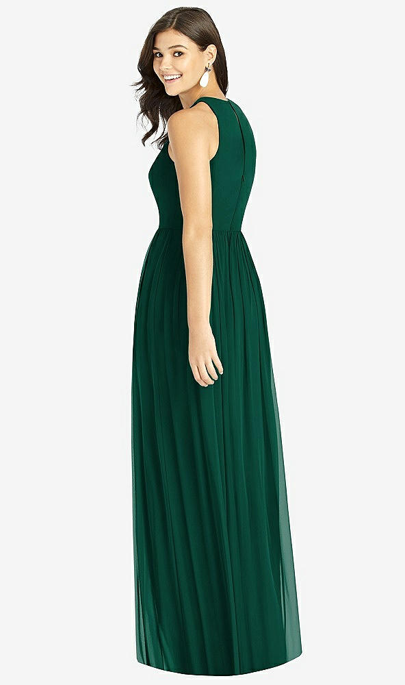 Back View - Hunter Green Shirred Skirt Halter Dress with Front Slit