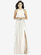 Front View Thumbnail - Ivory Shirred Skirt Halter Dress with Front Slit