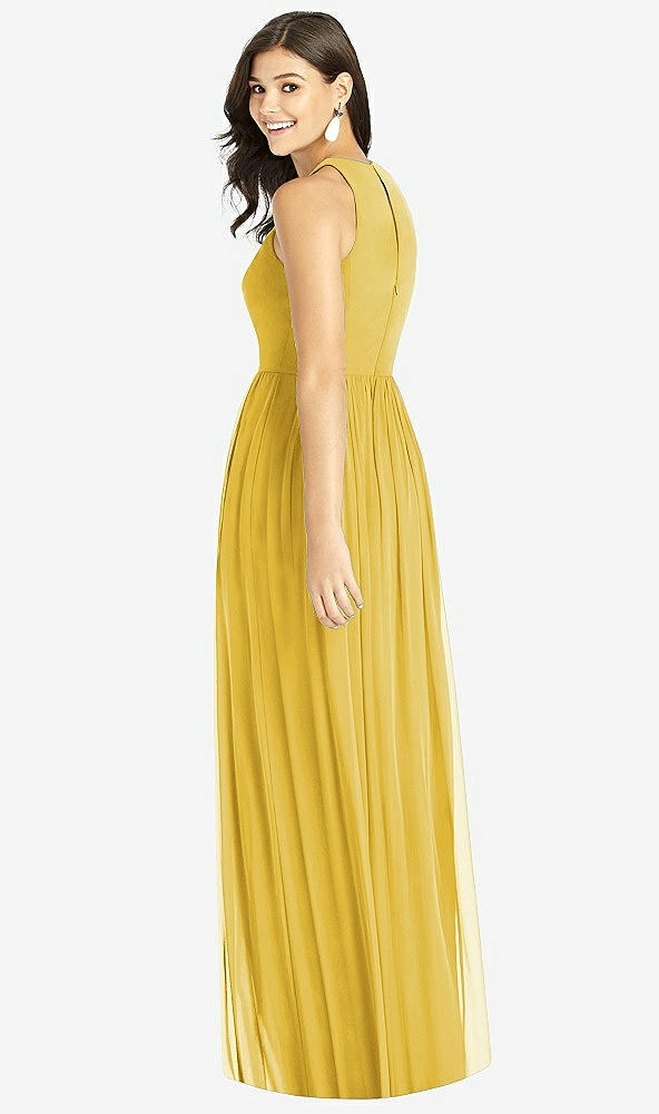 Back View - Marigold Shirred Skirt Halter Dress with Front Slit