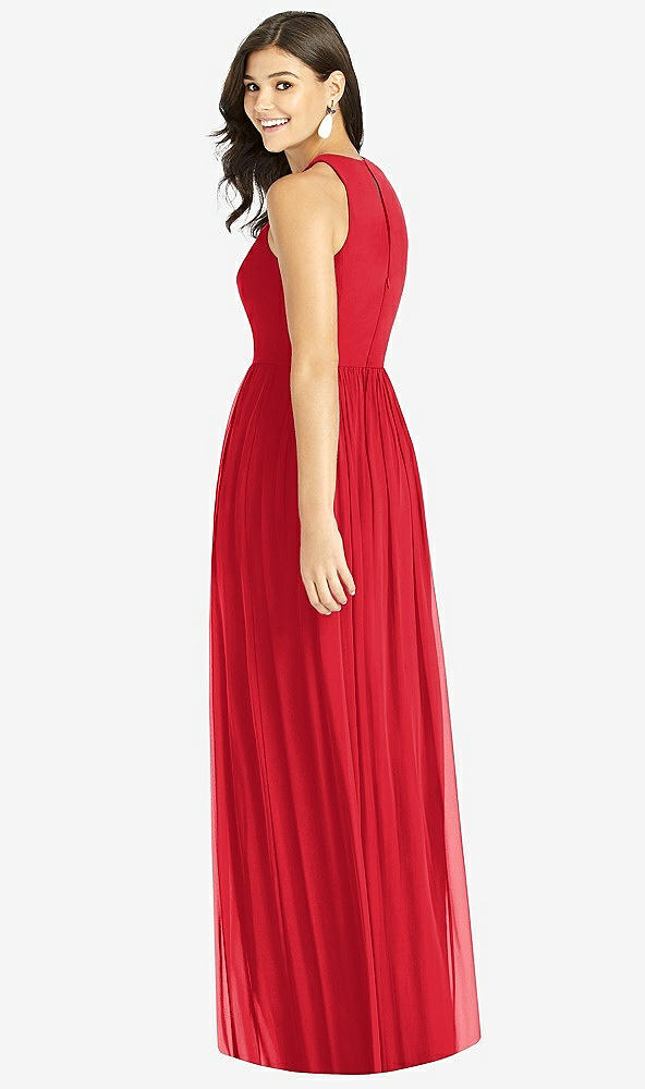 Back View - Parisian Red Shirred Skirt Halter Dress with Front Slit