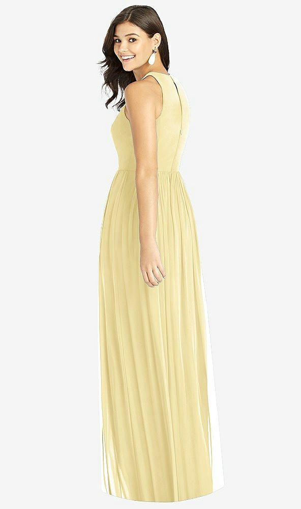 Back View - Pale Yellow Shirred Skirt Halter Dress with Front Slit