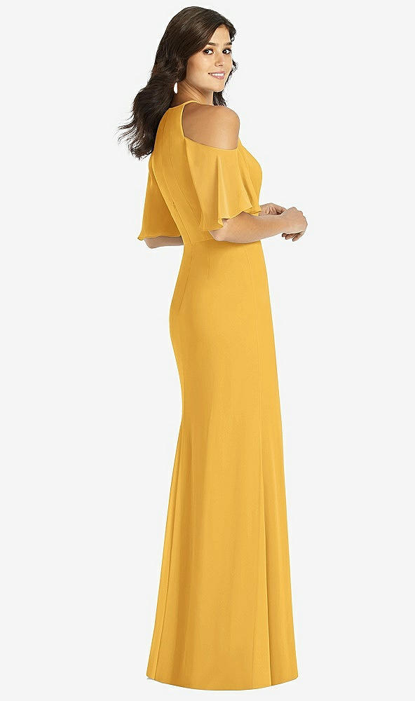 Back View - NYC Yellow Ruffle Cold-Shoulder Mermaid Maxi Dress