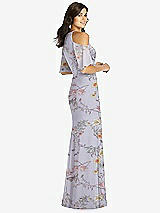 Rear View Thumbnail - Butterfly Botanica Silver Dove Ruffle Cold-Shoulder Mermaid Maxi Dress