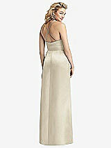 Rear View Thumbnail - Champagne Pleated Skirt Satin Maxi Dress with Pockets