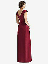 Rear View Thumbnail - Burgundy Cap Sleeve Pleated Skirt Dress with Pockets