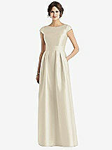 Front View Thumbnail - Champagne Cap Sleeve Pleated Skirt Dress with Pockets