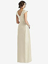 Rear View Thumbnail - Champagne Cap Sleeve Pleated Skirt Dress with Pockets