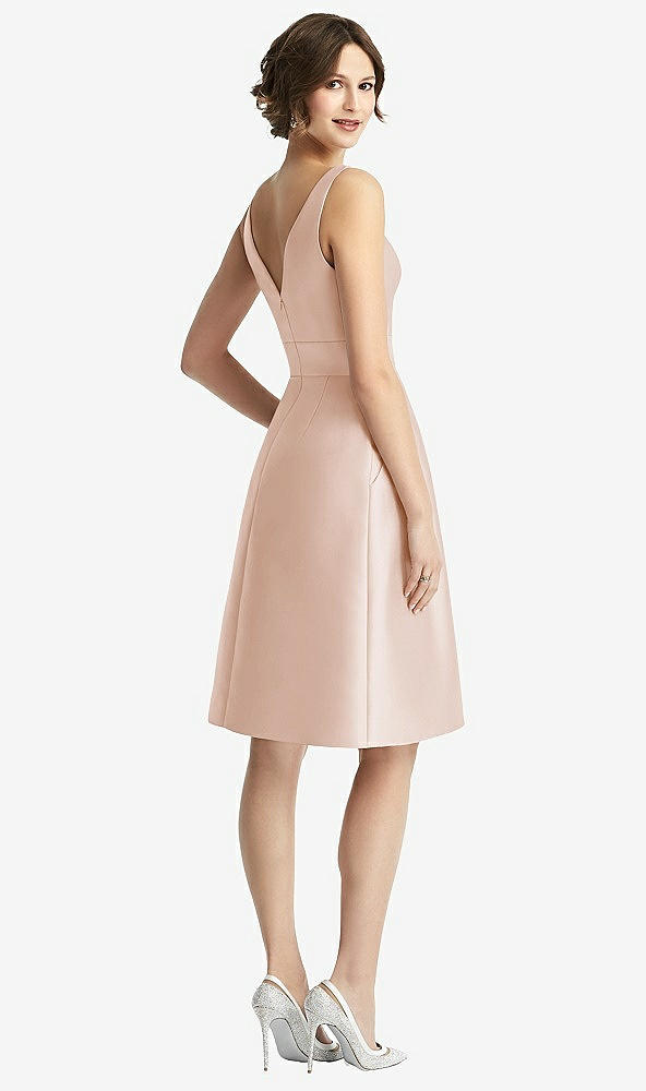 Back View - Cameo V-Neck Pleated Skirt Cocktail Dress with Pockets