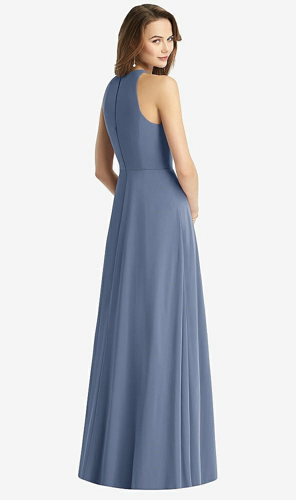 Back View - Larkspur Blue Sleeveless Halter Chiffon Maxi Dress