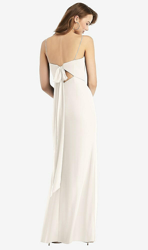 Back View - Ivory Tie-Back Cutout Trumpet Gown with Front Slit