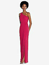 Side View Thumbnail - Vivid Pink One-Shoulder Chiffon Trumpet Gown