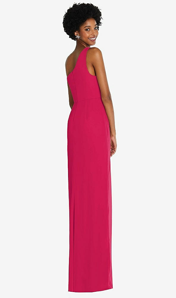 Back View - Vivid Pink One-Shoulder Chiffon Trumpet Gown