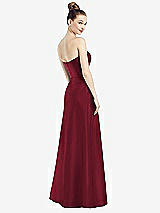 Rear View Thumbnail - Burgundy Strapless Notch Satin Gown with Pockets