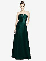 Front View Thumbnail - Evergreen Strapless Notch Satin Gown with Pockets