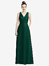 Front View Thumbnail - Hunter Green Sleeveless V-Neck Satin Dress with Pockets