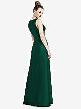 Rear View Thumbnail - Hunter Green Sleeveless V-Neck Satin Dress with Pockets