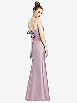 Rear View Thumbnail - Suede Rose Open-Back Bow Tie Satin Trumpet Gown