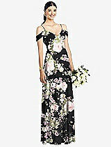 Front View Thumbnail - Noir Garden Cold-Shoulder V-Back Chiffon Maxi Dress