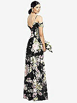 Rear View Thumbnail - Noir Garden Cold-Shoulder V-Back Chiffon Maxi Dress