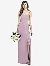 Front View Thumbnail - Suede Rose Spaghetti Strap V-Back Crepe Gown with Front Slit