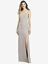 Alt View 1 Thumbnail - Taupe Spaghetti Strap V-Back Crepe Gown with Front Slit