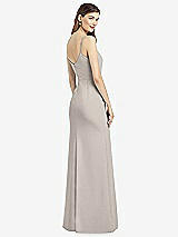 Rear View Thumbnail - Taupe Spaghetti Strap V-Back Crepe Gown with Front Slit