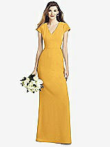 Front View Thumbnail - NYC Yellow Cap Sleeve A-line Crepe Gown with Pockets
