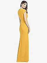 Rear View Thumbnail - NYC Yellow Cap Sleeve A-line Crepe Gown with Pockets