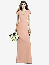 Front View Thumbnail - Pale Peach Cap Sleeve A-line Crepe Gown with Pockets