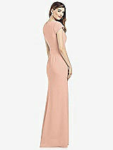 Rear View Thumbnail - Pale Peach Cap Sleeve A-line Crepe Gown with Pockets