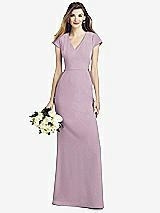 Front View Thumbnail - Suede Rose Cap Sleeve A-line Crepe Gown with Pockets