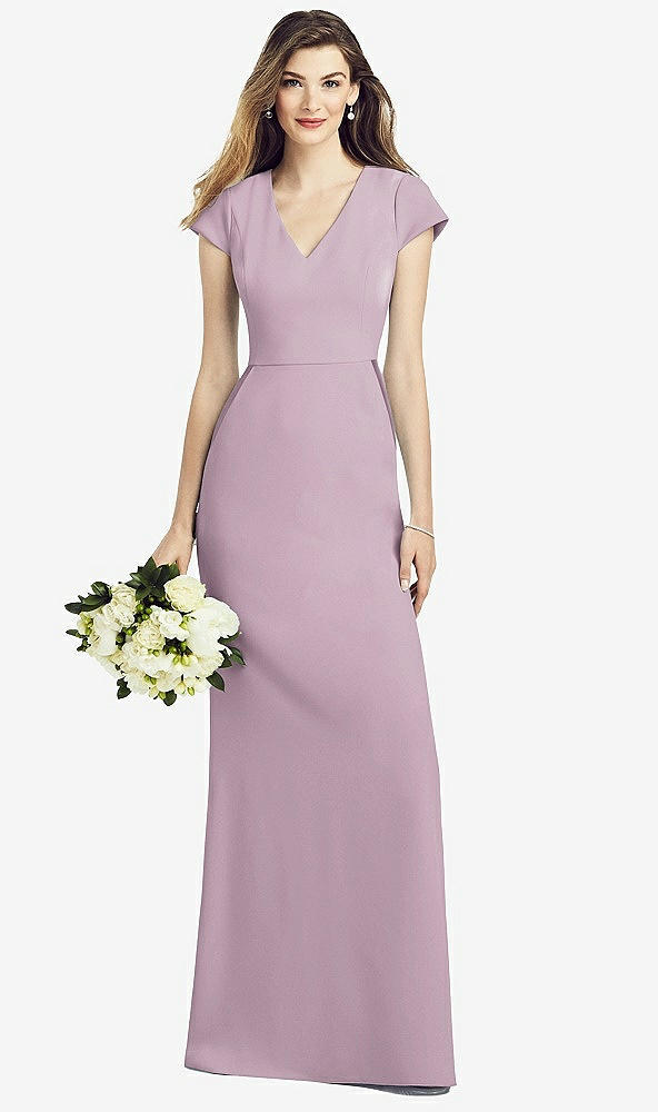 Front View - Suede Rose Cap Sleeve A-line Crepe Gown with Pockets