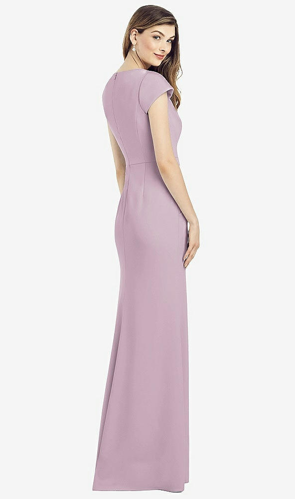 Back View - Suede Rose Cap Sleeve A-line Crepe Gown with Pockets