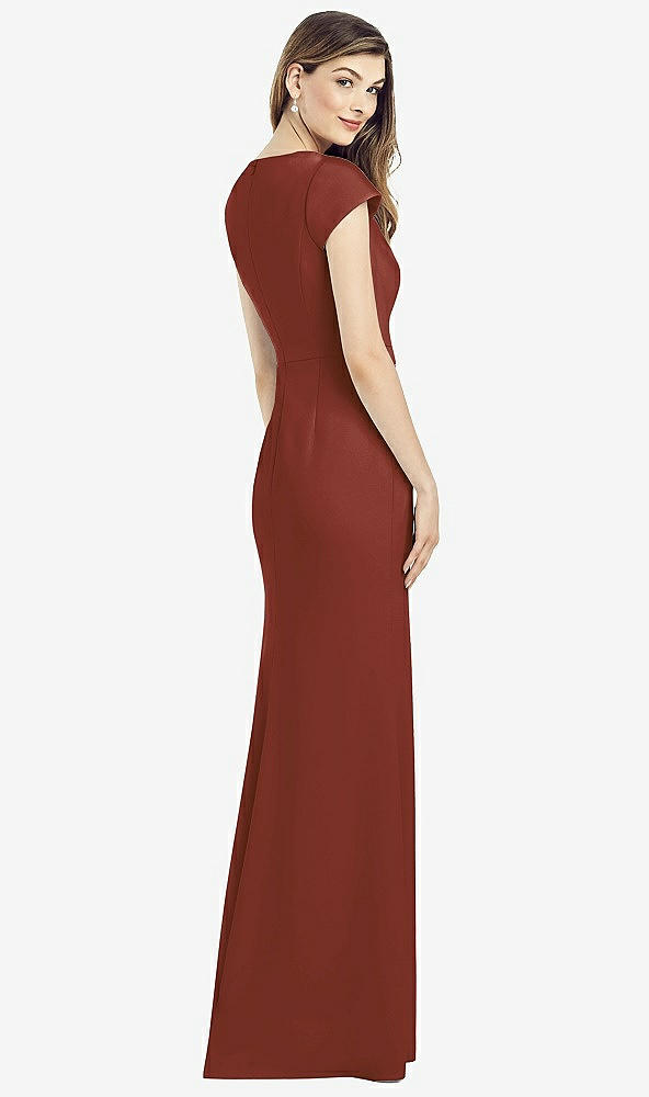 Back View - Auburn Moon Cap Sleeve A-line Crepe Gown with Pockets