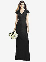 Front View Thumbnail - Black Cap Sleeve A-line Crepe Gown with Pockets