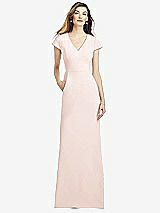 Alt View 1 Thumbnail - Blush Cap Sleeve A-line Crepe Gown with Pockets