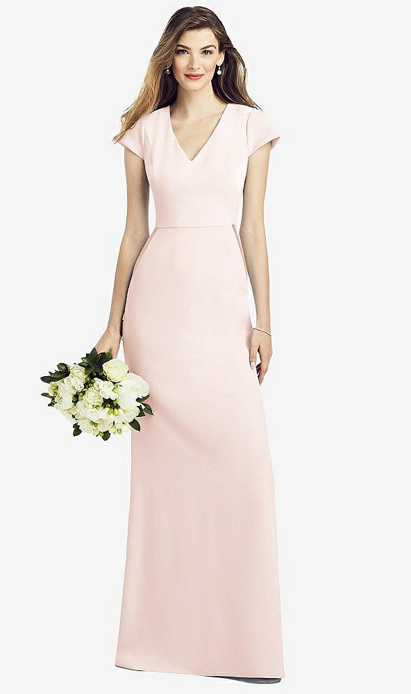 Front View - Blush Cap Sleeve A-line Crepe Gown with Pockets