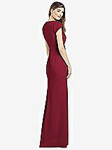 Rear View Thumbnail - Burgundy Cap Sleeve A-line Crepe Gown with Pockets