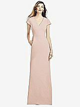 Alt View 1 Thumbnail - Cameo Cap Sleeve A-line Crepe Gown with Pockets